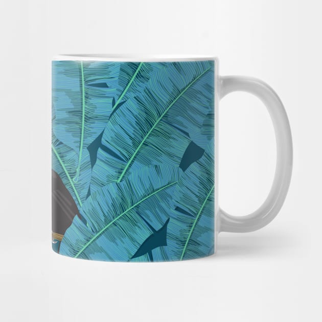 Toucan and banana leaves in blue by katerinamk